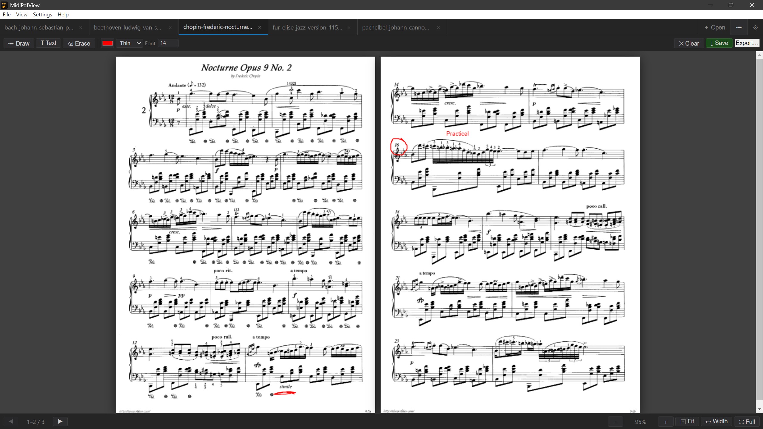 Annotation tools active in dual-page view
