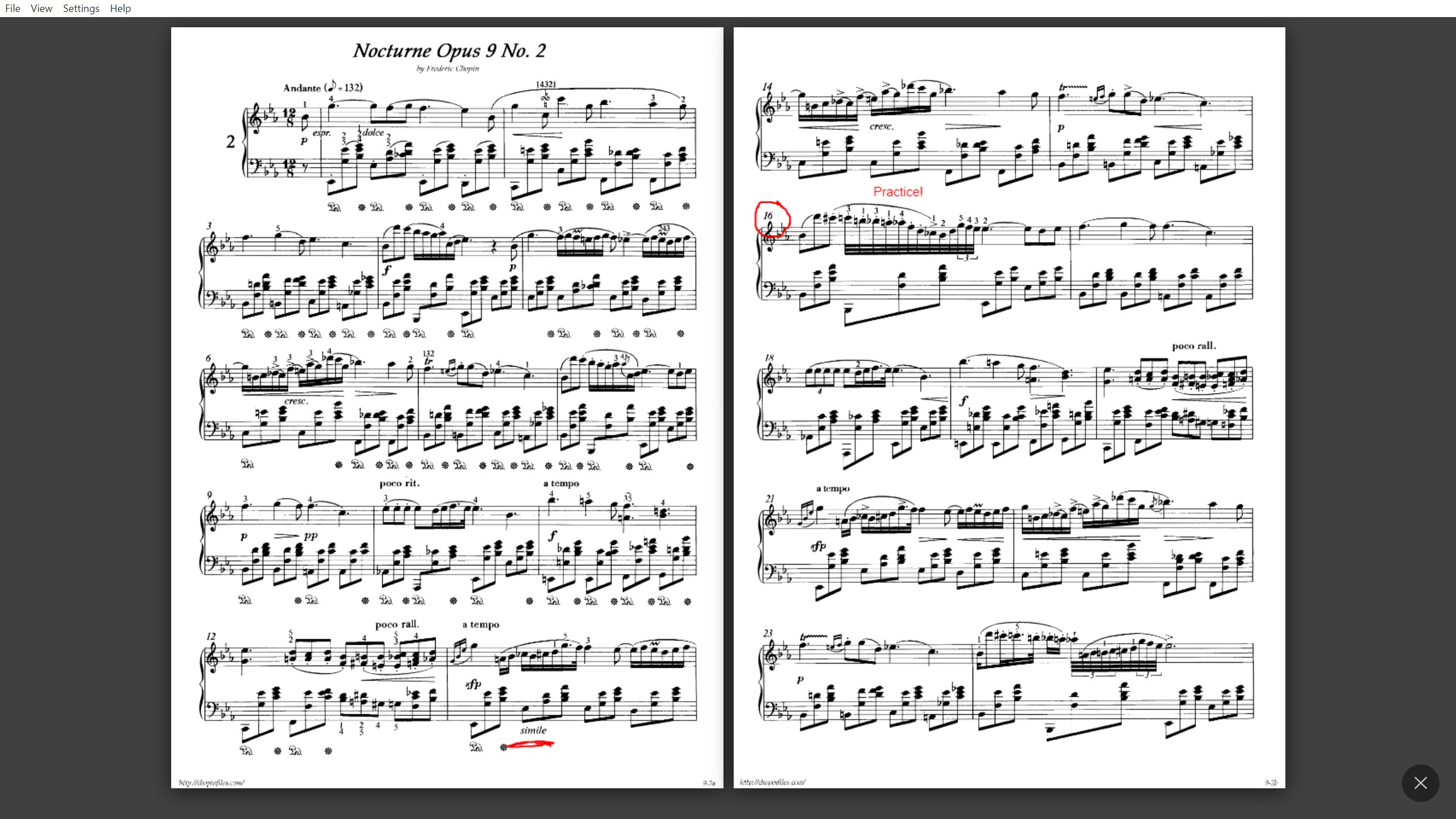 MidiPdfView in dual-page fullscreen mode showing sheet music